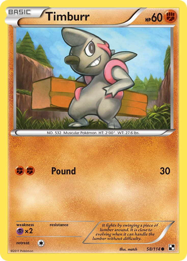 Black & White Timburr Pokémon card