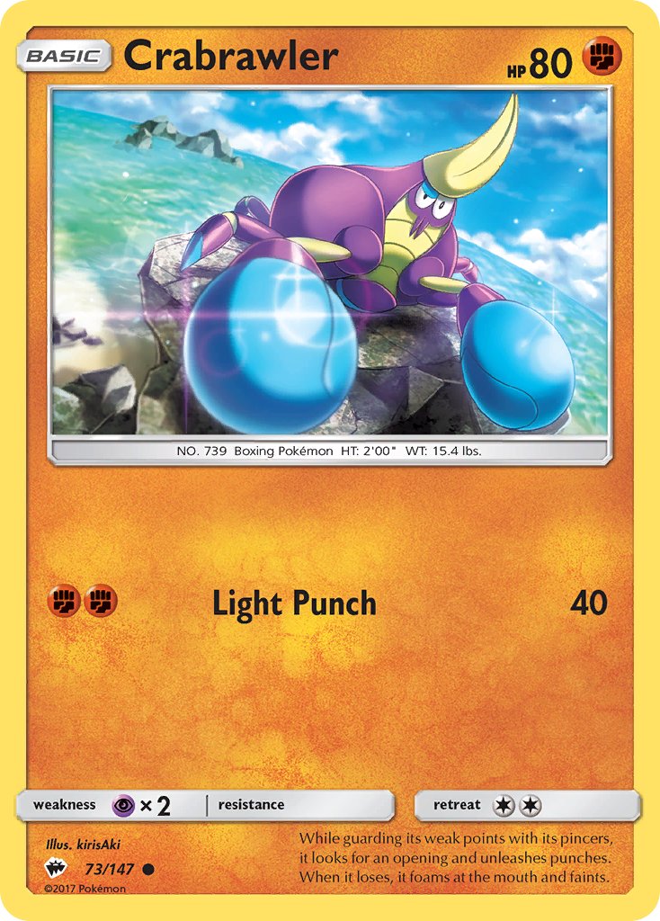 Burning Shadows Crabrawler Pokémon card