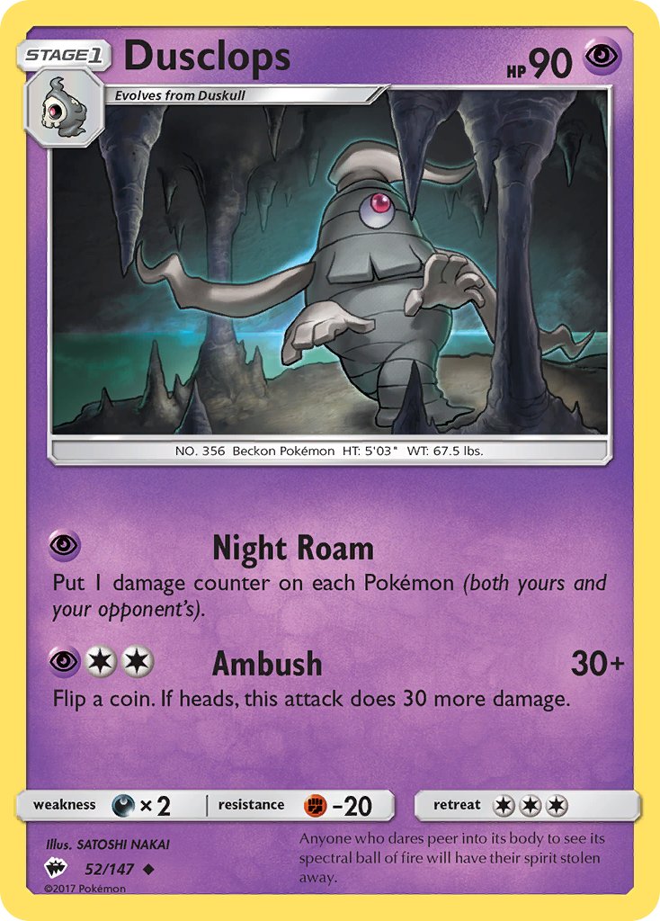Burning Shadows Dusclops Pokémon card