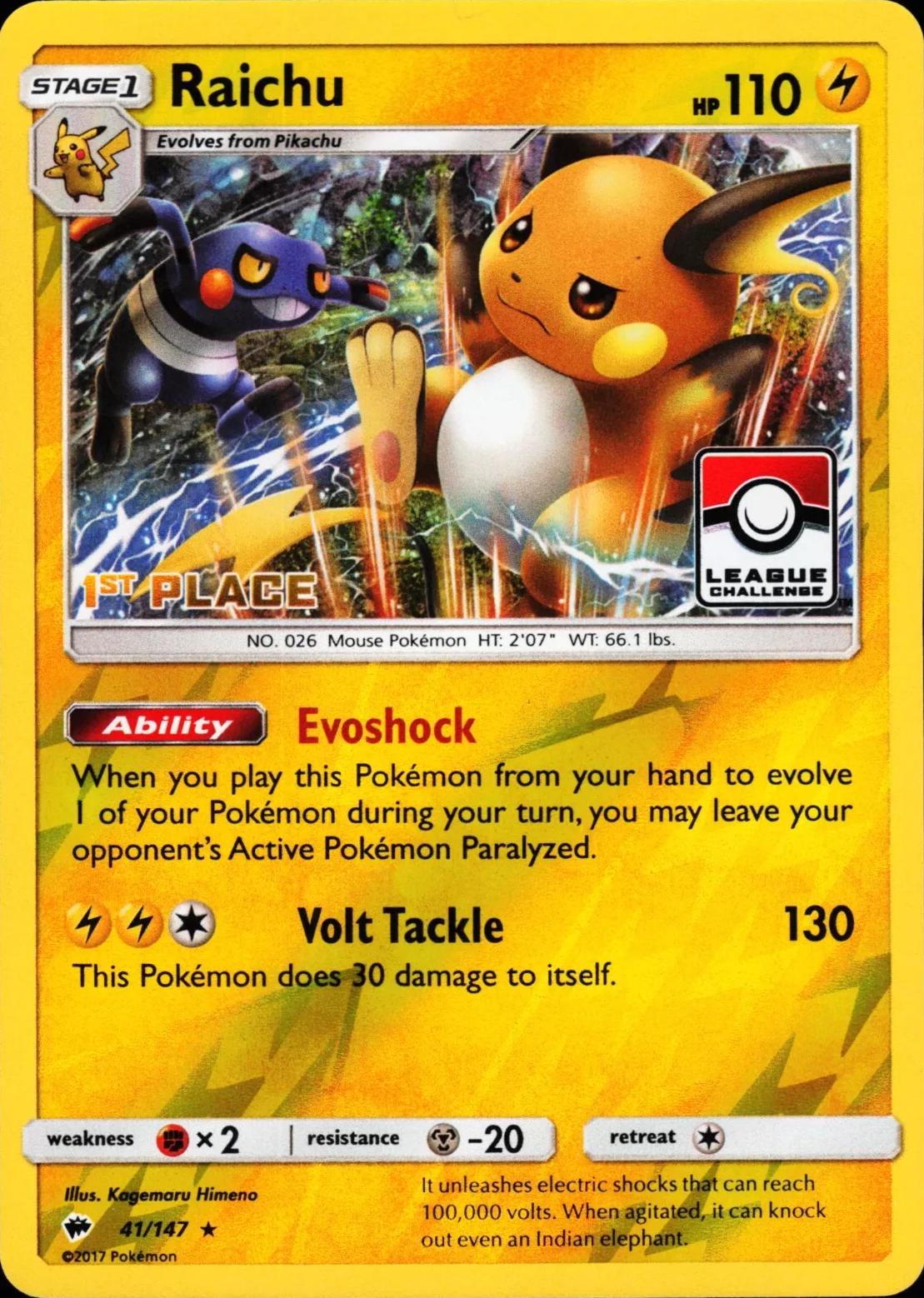 Burning Shadows Raichu [1st-Place-League] Pokémon card