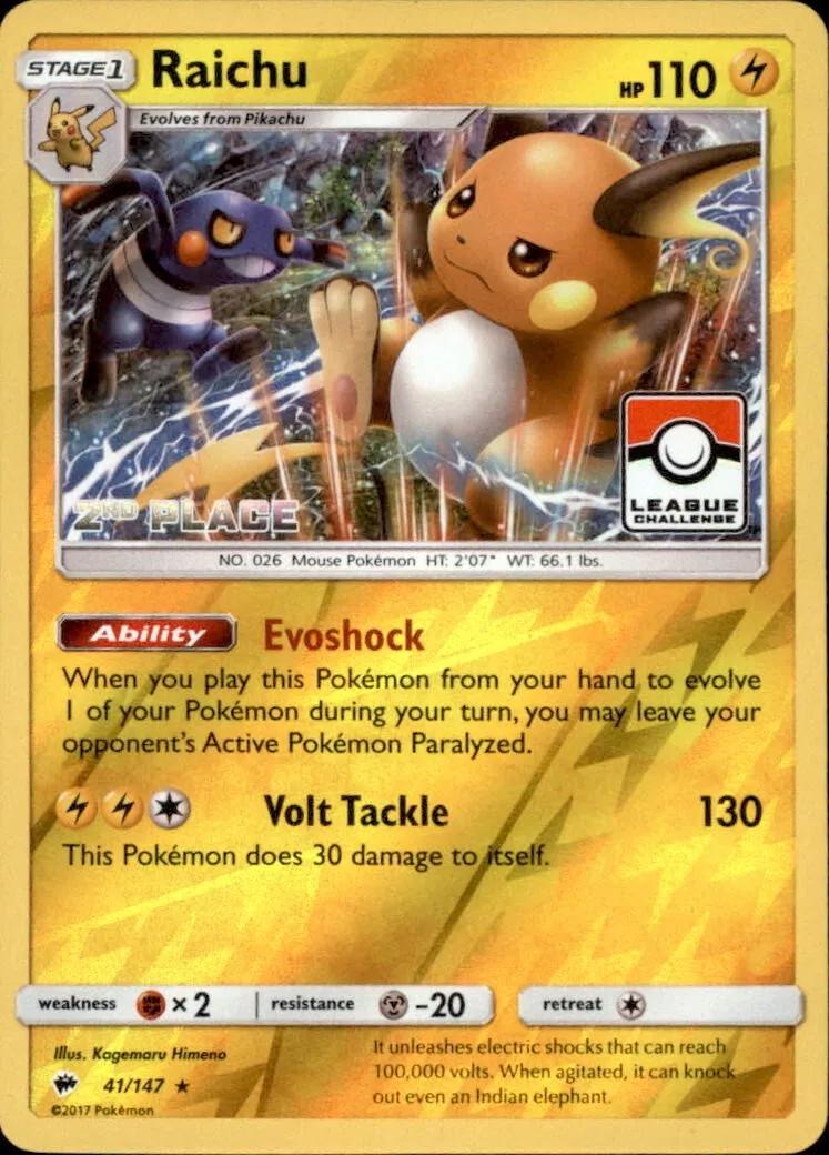 Burning Shadows Raichu [2nd-Place-League] Pokémon card