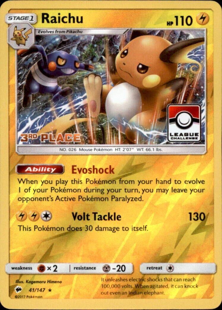 Burning Shadows Raichu [3rd-Place-League] Pokémon card