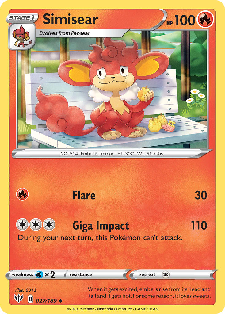 Darkness Ablaze Simisear Pokémon card