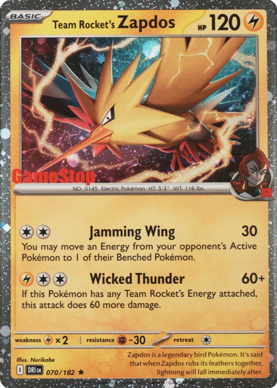 Destined Rivals Team Rocket's Zapdos [Gamestop] Pokémon card