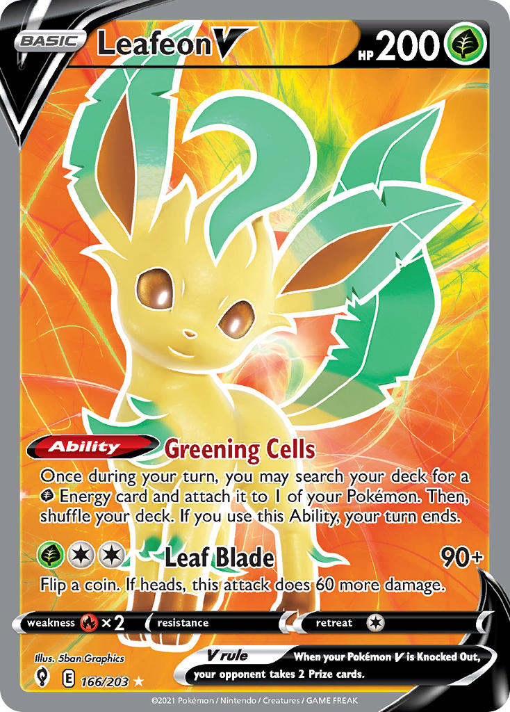 Evolving Skies Leafeon V Pokémon card
