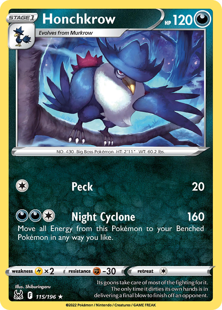 Lost Origin Honchkrow Pokémon card