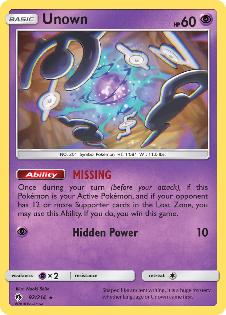 Lost Thunder Unown Pokémon card