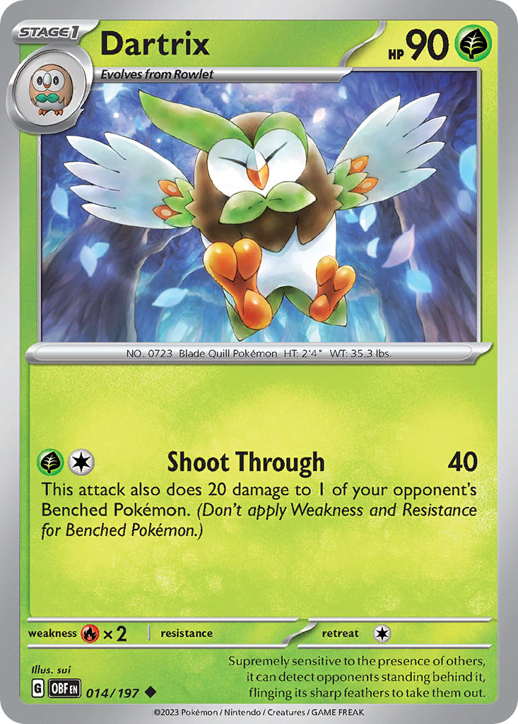 Obsidian Flames Dartrix Pokémon card