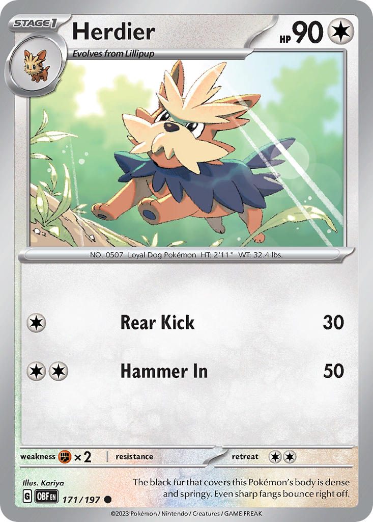 Obsidian Flames Herdier Pokémon card