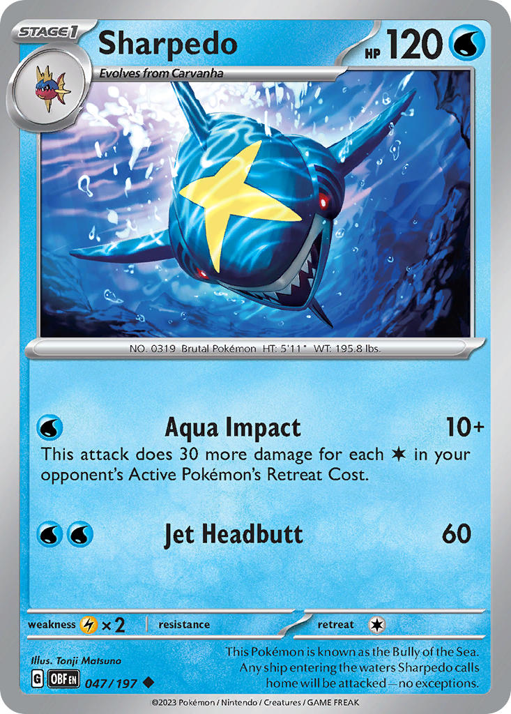 Obsidian Flames Sharpedo Pokémon card