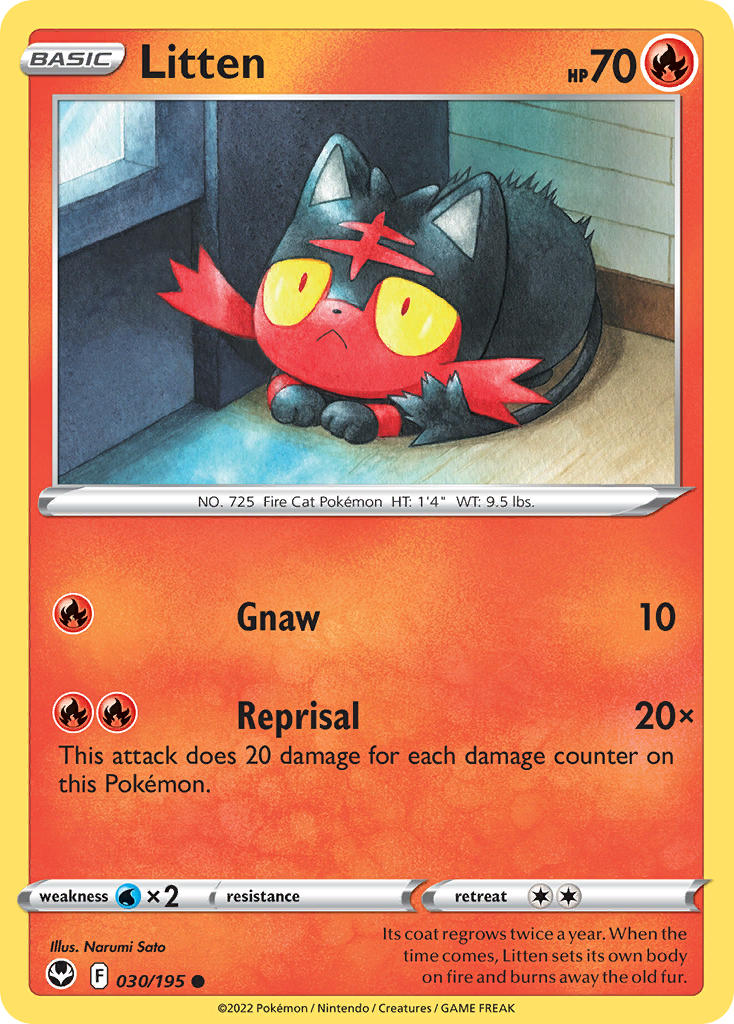 Silver Tempest Litten Pokémon card