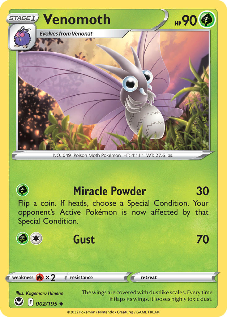 Silver Tempest Venomoth Pokémon card