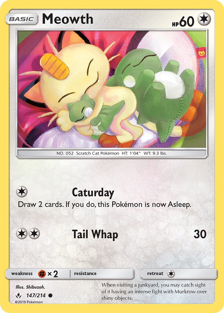 Unbroken Bonds Meowth Pokémon card