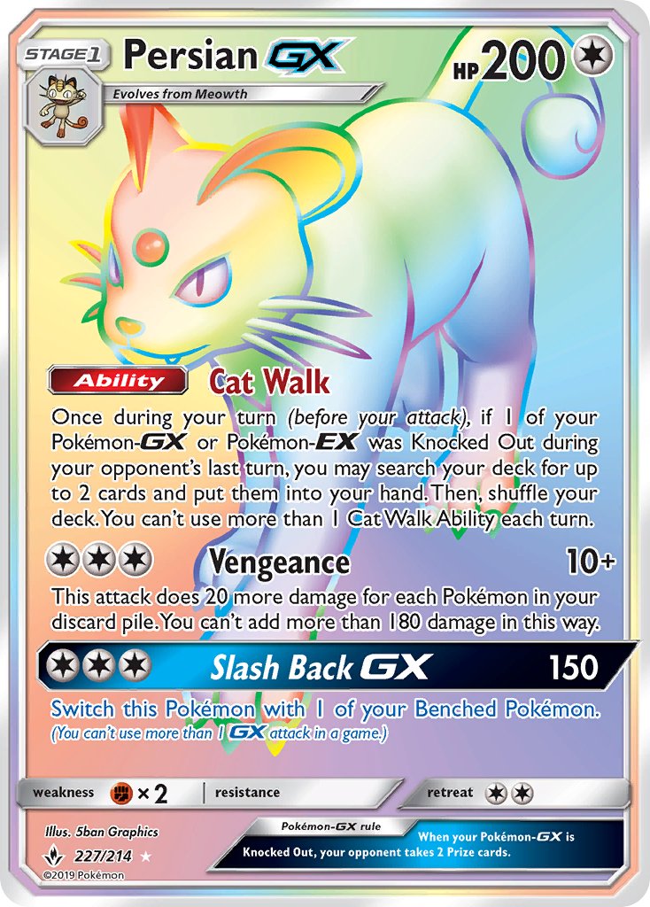 Unbroken Bonds Persian GX Pokémon card