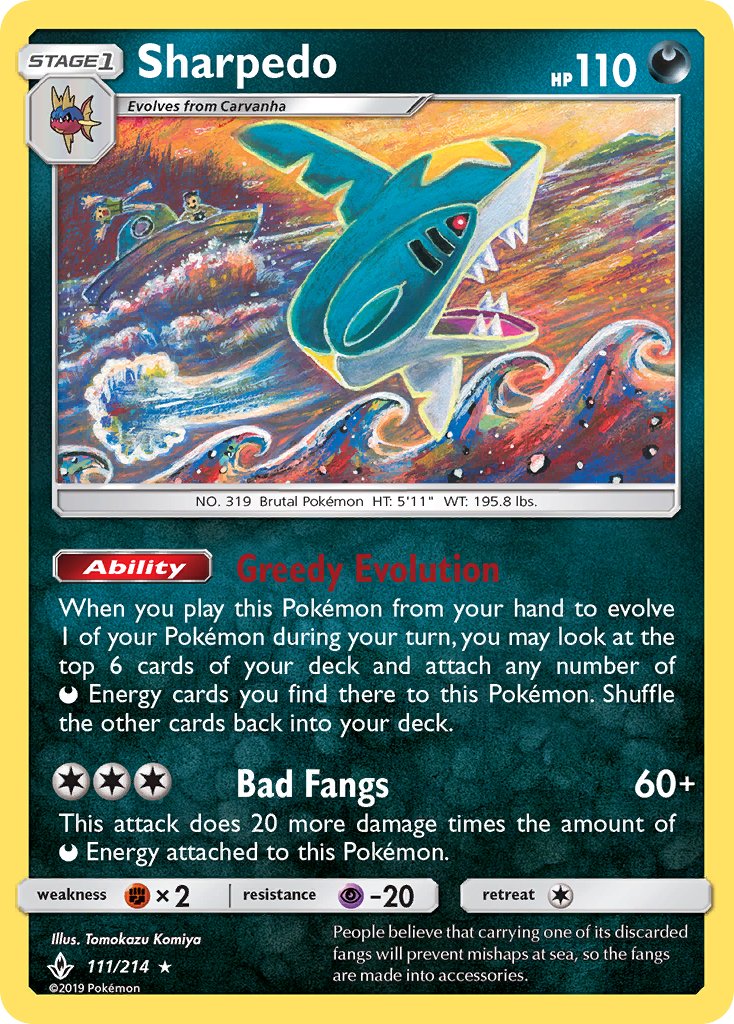 Unbroken Bonds Sharpedo Pokémon card